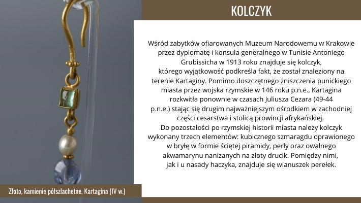 Kolczyk ze zlota, kamienie półszlachetne, Kartagina (IV w.)